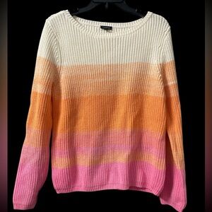 Talbots Women's Pink, Orange & White Stripe Pullover Sweater Size Large